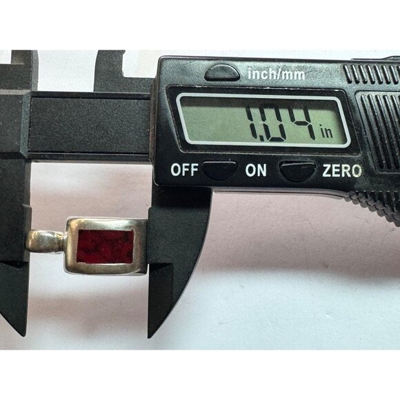 Estate Sterling Silver 925 Garnet Red Stone Pendant, Rectangular Bezel, 5g - Picture 7 of 8